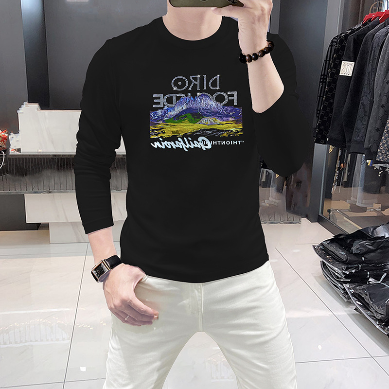Undershirt Crew Neck - Men Long Sleeve T-Shirt Mountain Graphic